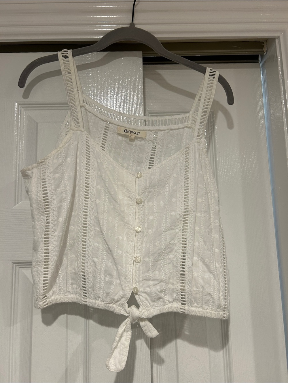 Rip Curl White Eyelet Lace Tie-Front Cami